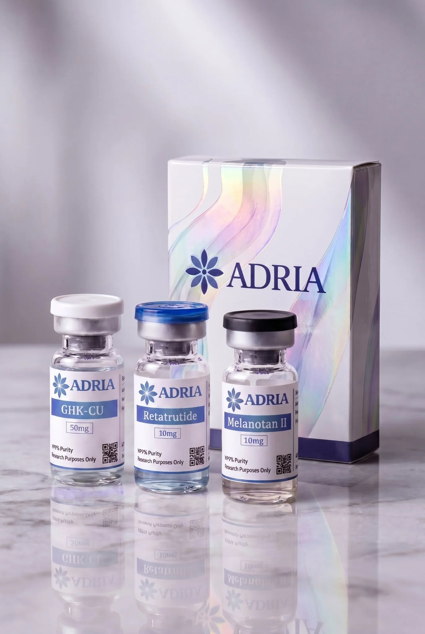 ADRIA product packaging arranged for research supply presentation