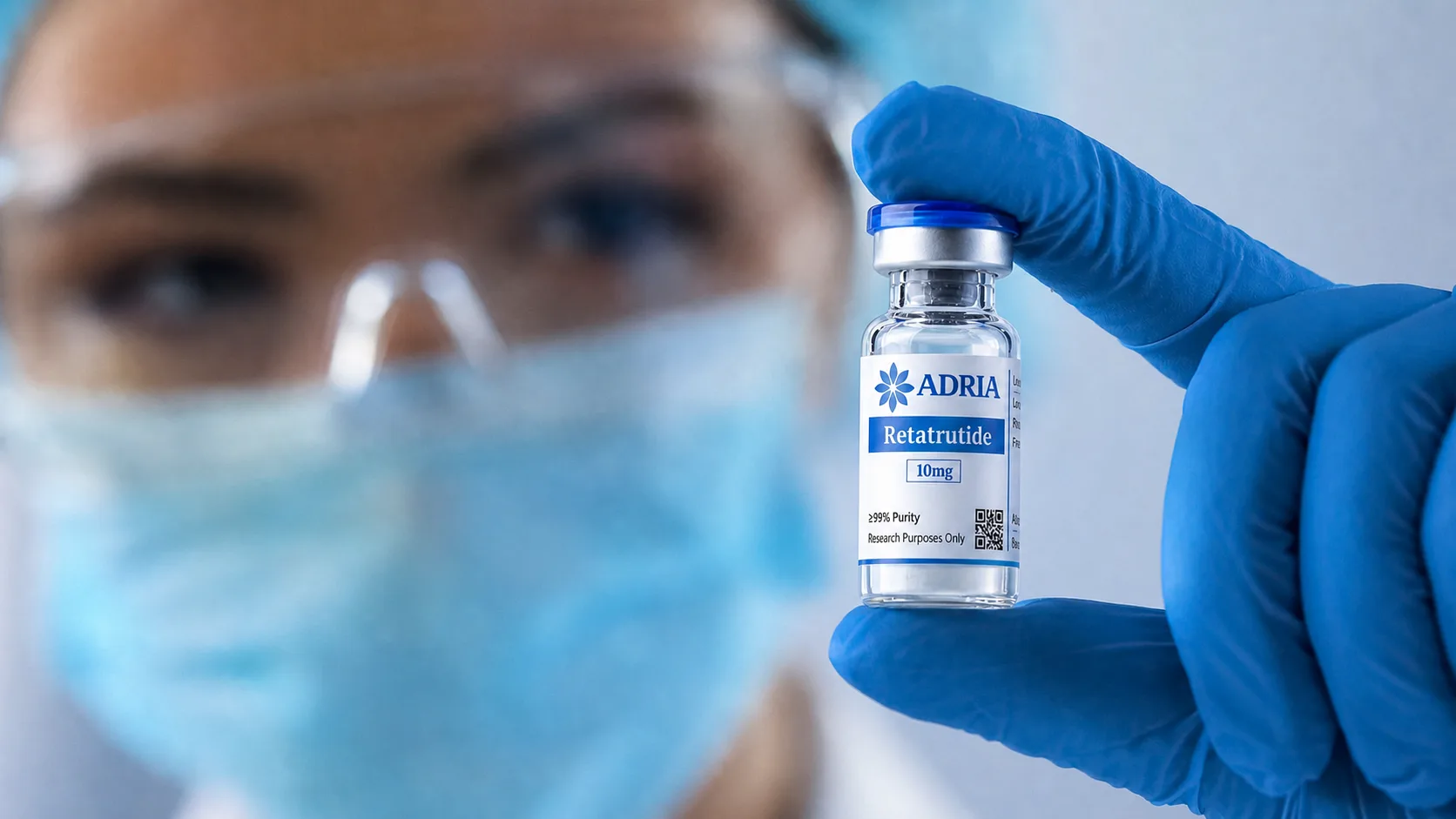 ADRIA research vial held in a laboratory setting