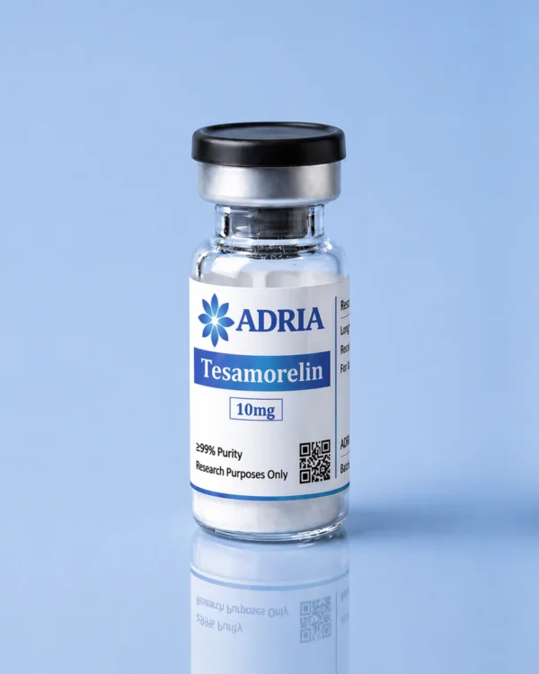Tesamorelin research-use-only product vial from Adria Peptides